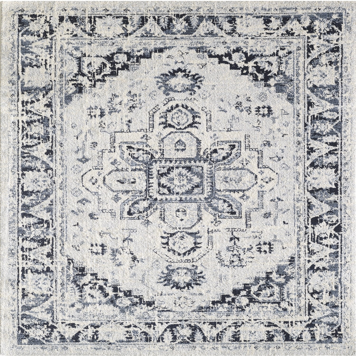 Navy and Cream 5' x 7' Washable Oriental Synthetic Rug