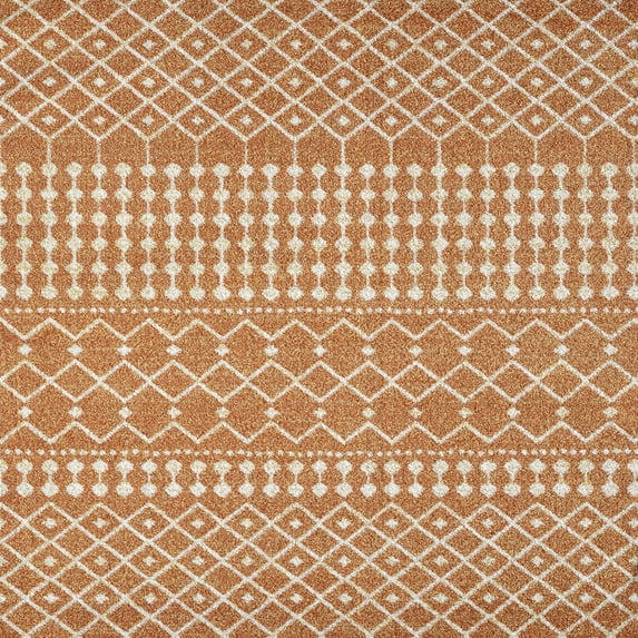Totti Grid 2' x 8' Rectangular Polypropylene Geometric Rug in Orange/Cream