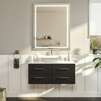 Eviva Wave 36 in. Espresso Wall Mount Single Sink Bath Vanity with White Quartz Top and Vessel Porcelain Sink