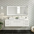 thumbnail image 1 of Totti Wave 72" White Modern Double Sink Bathroom Vanity w/ Super White Man-Made Stone Top & Sinks, 1 of 6