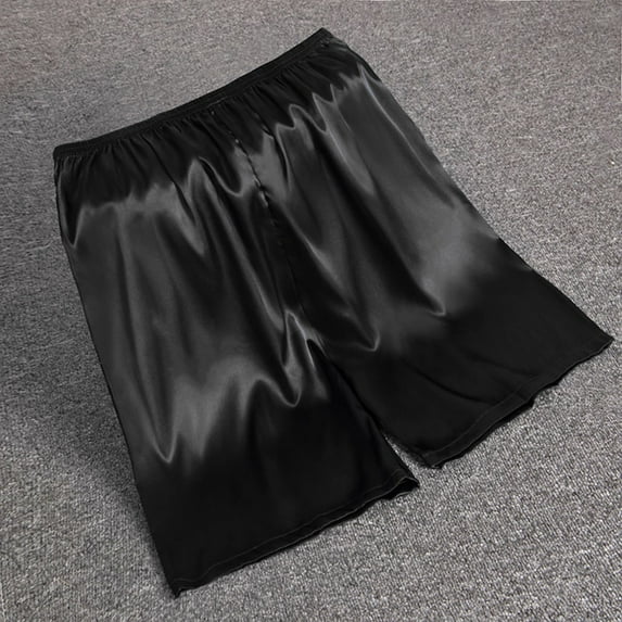 Totyc Mens Elastic Waist Silk Satin Pajamas Shorts Nightwear Pocket Bottoms Sleepwear
