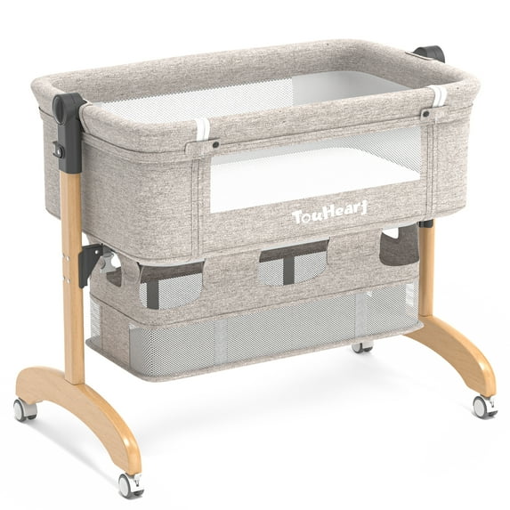 TouHeart 3-in-1 Baby Bassinet Bedside Sleeper ,Height Adjustable Newborn Bedside Sleeper for Baby(0–6 Months), Khaki
