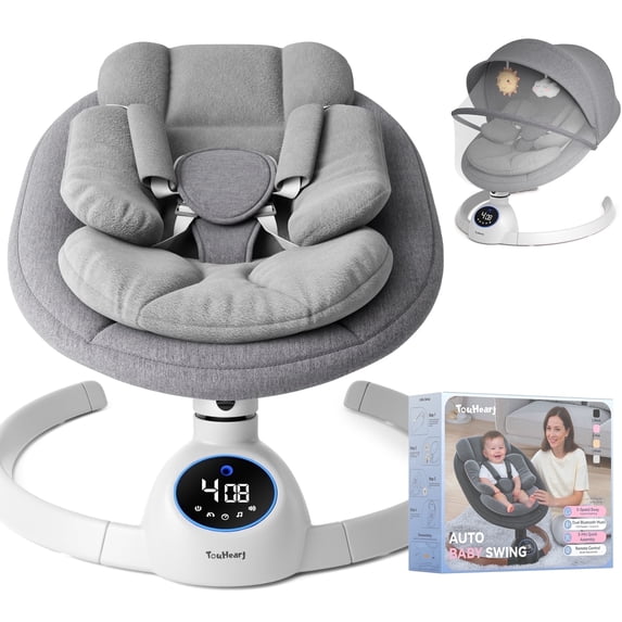 TouHeart Electric Baby Swing, Infant Rocker with Bluetooth & Remote,5 Speeds,10 Lullabies,3 Timing, Gray