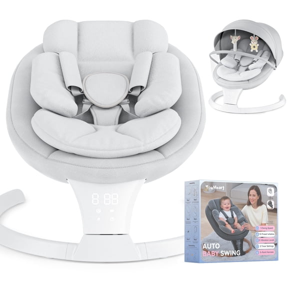 TouHeart Electric Baby Swing for Infant,5-Speed Sway & Vibration, Remote Control,10 Lullabies,Gray