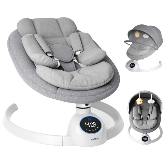 TouHeart Baby Swing, Electric Infant Rocker with Bluetooth & Remote, 5 Speeds, 10 Lullabies,Gray