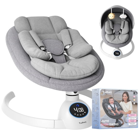 TouHeart Baby Swing, Electric Infant Rocker with Bluetooth & Remote, 5 Speeds, 10 Lullabies,Gray