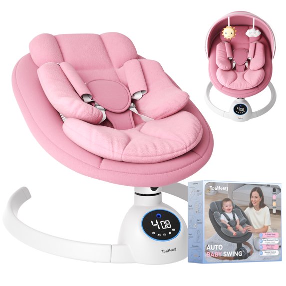 TouHeart Baby Swing, Electric Infant Rocker with Bluetooth & Remote, 5 Speeds, 10 Lullabies, Pink