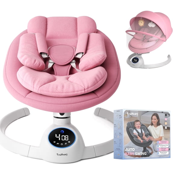 TouHeart Baby Swing, Electric Infant Rocker with Bluetooth & Remote, 5 Speeds, 10 Lullabies, Pink