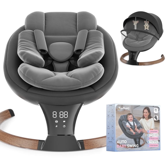 TouHeart Electric Baby Swing for Infant,5-Speed Sway & Vibration, Remote Control,10 Lullabies,Black