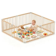 TouHeart Wooden Playpen for Baby & Toddlers, Foldable Large Baby Safe Play Fence Yards With Gate, 8 Panels, 69x69x24