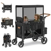 TouHeart Wagon Stroller for 2 Kids, Double Stroller Wagon with Canopy, 5-Point Harness, Removable Seat, Black