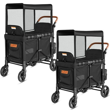 TouHeart Wagon Stroller for 2 Kids with Canopy, Removable Seats, 5-Point Harness, Black,Set of 2