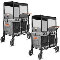 TouHeart Wagon Stroller for 2 Kids with Canopy, Removable Seats, 5-Point Harness, Gray,Set of 2
