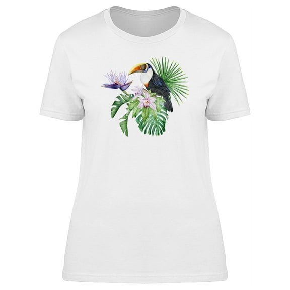 Toucan And Tropical Leaves T-Shirt Women -Image by Shutterstock, Female Medium