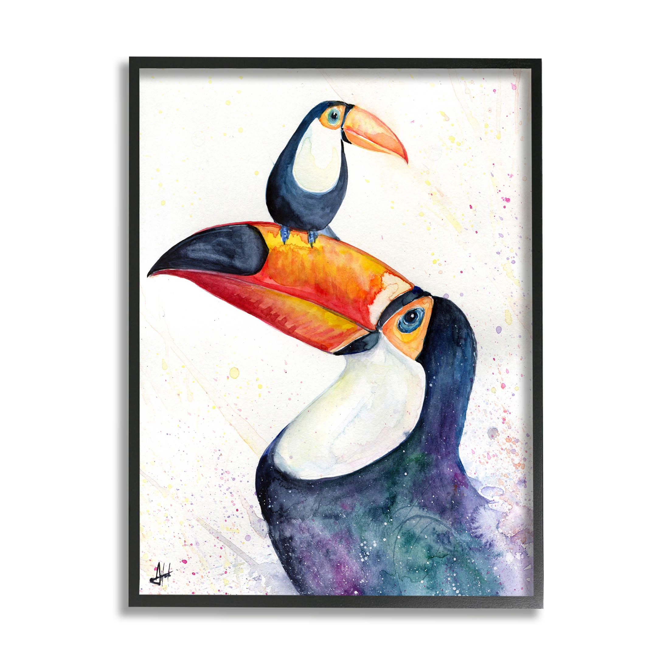 Toucan Baby & Mother Perched Animals & Insects Graphic Art Black Framed Art Print Wall Art