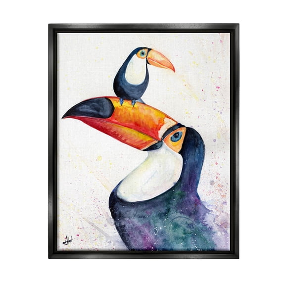 Toucan Baby & Mother Perched Animals & Insects Graphic Art Jet Black Framed Art Print Wall Art