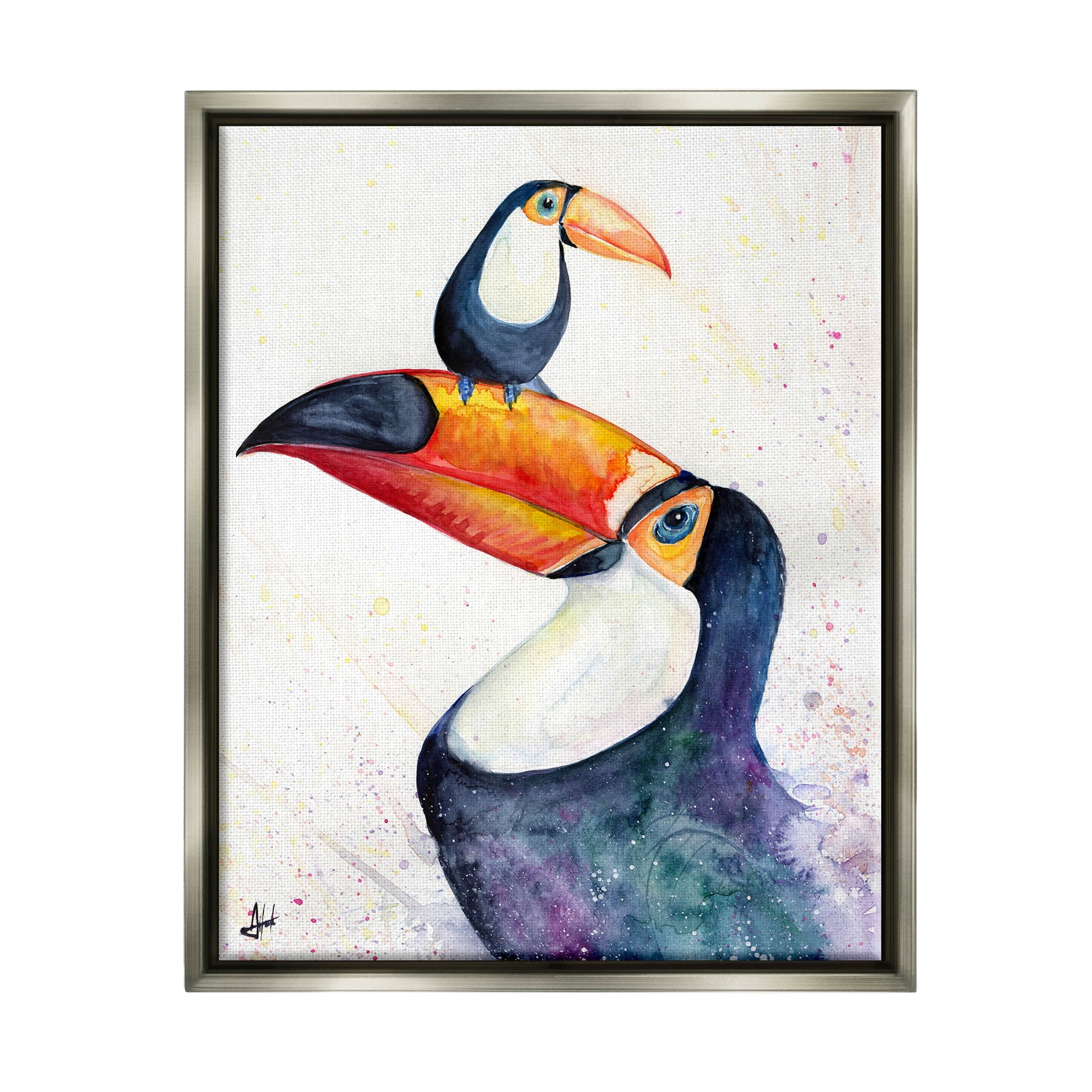 Toucan Baby & Mother Perched Animals & Insects Graphic Art Luster Gray Framed Art Print Wall Art