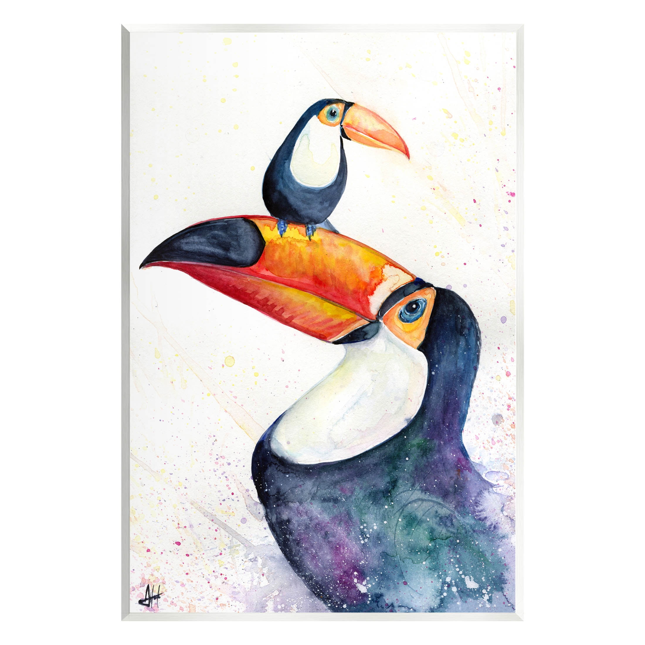 Toucan Baby & Mother Perched Wood Wall Art, 19" x 13"