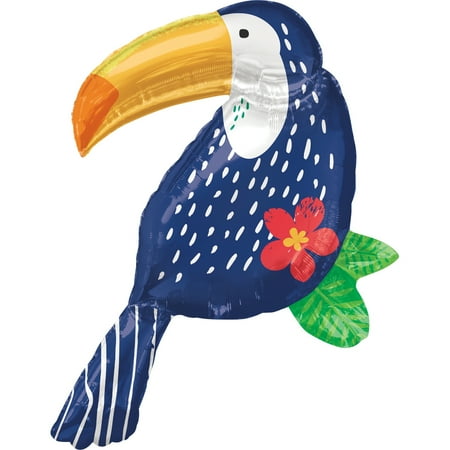 Anagram Summer Tropical Jungle Toucan SuperShape XL Blue Luau 37"x30" Jumbo Foil Balloon