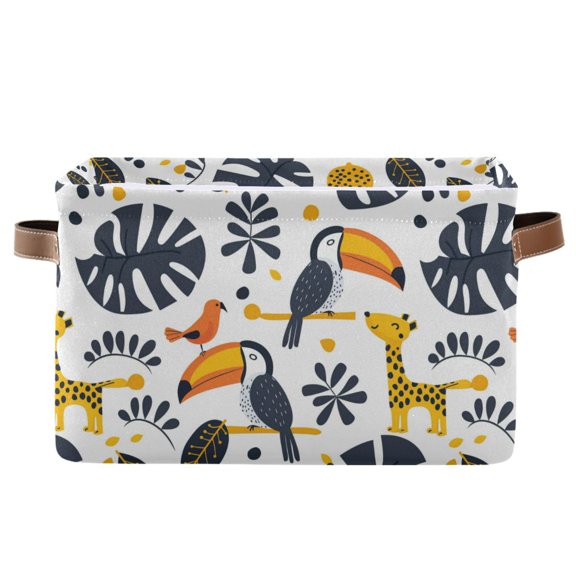 Toucan Bird Giraffe Leaf Storage Bins with Handle Fabric Organizer Basket Foldable Box 1 Pack 14.2x10.2x8.3