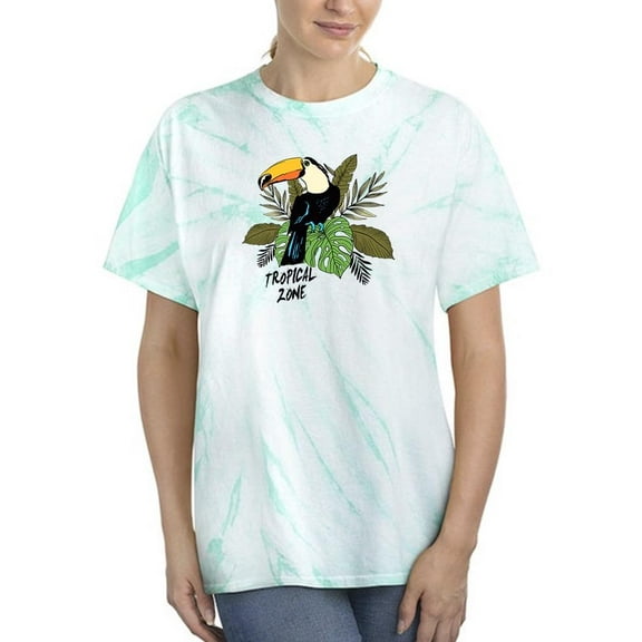 Toucan Bird Tropical Leaves Tie Dye Cyclone Women -Image by Shutterstock, Female Small