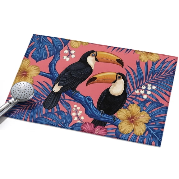 Toucan Bird Washable Area Rug 2 x 3 ft Tropical Animal Hibiscus Palm Leaf Jungle, Soft Non Slip Rugs Stain Repellent Indoor Felt Carpet for Living Dining Room Bedroom Home Office