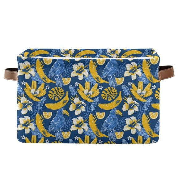 Toucan Bird with Banana Storage Bins with Handle Fabric Organizer Basket Foldable Box 1 Pack 14.2x10.2x8.3