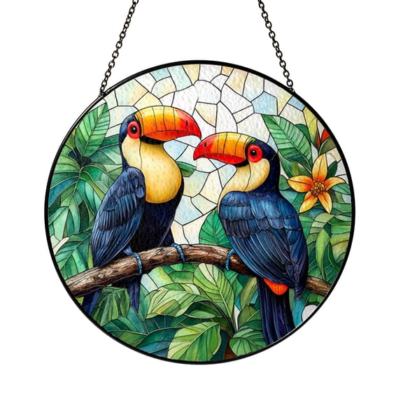 Toucan Birds Tropical Stained Glass Sun Catcher, Rainforest Art Window Hanging, Gift for Mom