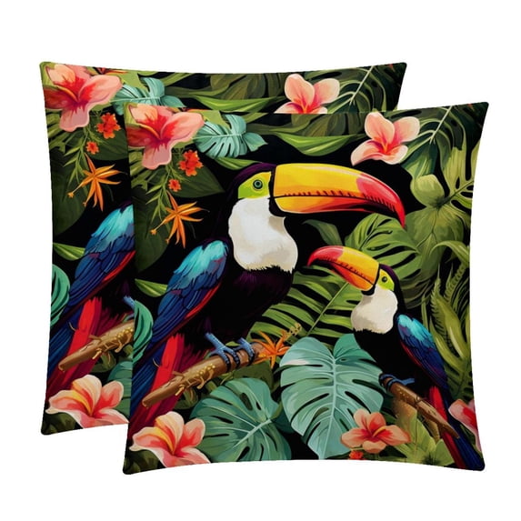 Toucan Chair Pillow Covers Set with Velvet Material, Unique Patterns, 16x16, 18x18, 20x20 Inches, 2 Items Included for Throw Pillows, Pillow Inserts