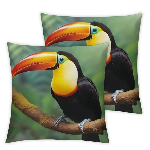 Toucan Decorative Throw Pillow Case ", Tropical Bird Toucan On Tree Branch Standard Pillow Covers, Set of Throw Pillowcase Cushion Covers for Couch Chair Bedroom Sofa Car Seats