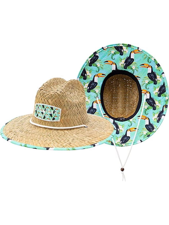 Toucan Fabric Pattern Print Straw Sunhat Men & Women, Lifeguard Hat, Beach, Swim, Cruise, Paddle Board, Boat, Fishing, Fits All, Malabar Hat