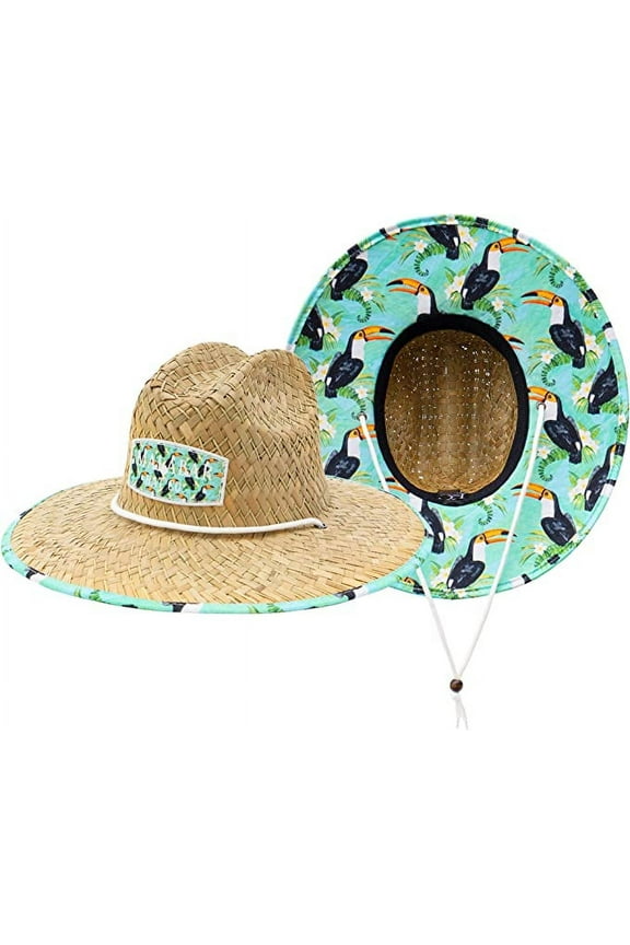Toucan Fabric Pattern Print Straw Sunhat Men & Women, Lifeguard Hat, Beach, Swim, Cruise, Paddle Board, Boat, Fishing, Fits All, Malabar Hat