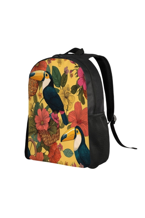 Toucan Flower Basket Backpack Double Shoulder Backpack Durable, Spacious, Ergonomic Design for Travel, Work & Outdoor Use