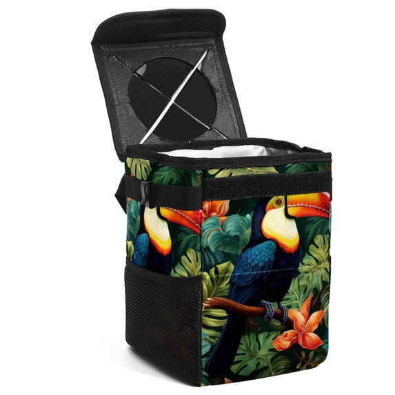Toucan Foldable Car Trash Can with Lid, Leak-Proof, and Hanging Storage Bag - Car Trash Bin, Trash Can for Car, Car Garbage Can