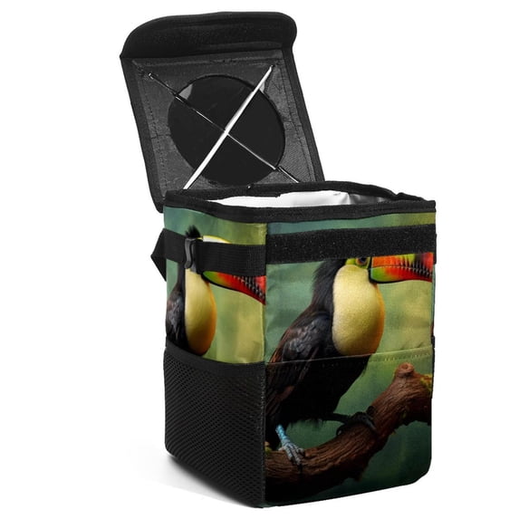 Toucan Foldable Car Trash Can with Lid, Leak-proof Mini Garbage Bin, Hanging Storage Bag
