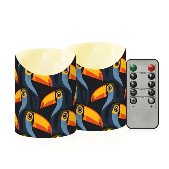 Toucan Head Pattern Flameless Candles 2 PCS with Remote Realistic Moving Flame LED Tapered Pillar Set for Home Decor