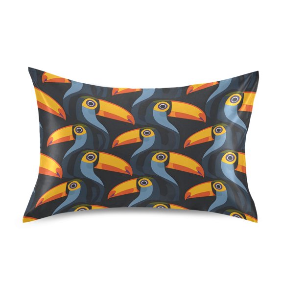 Toucan Head Pattern Pillowcase Queen Size 30''x20'' Satin Double-Sided Print Soft Wrinkle Resistant