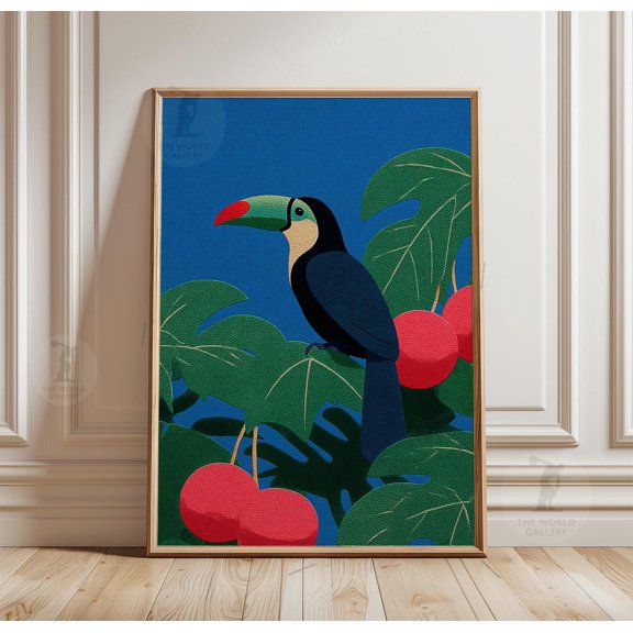 Toucan Jungle Poster, Blue Background Bird, Bold Tropical Wall Art, Poster Only