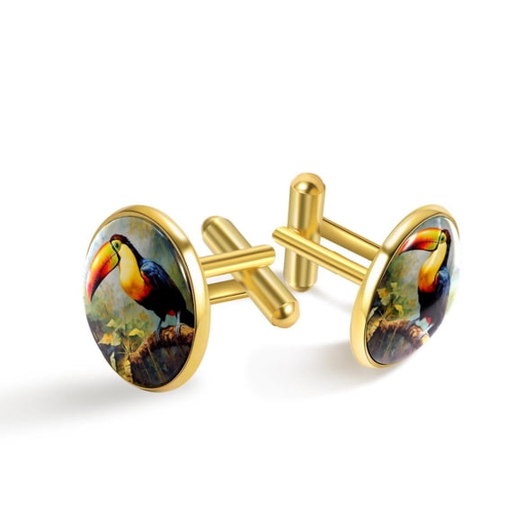Toucan Men's Cufflinks Set, Stainless Steel Shirt Cufflink Set, Suitable for Formal Attire, Ideal for Weddings and Business Meetings
