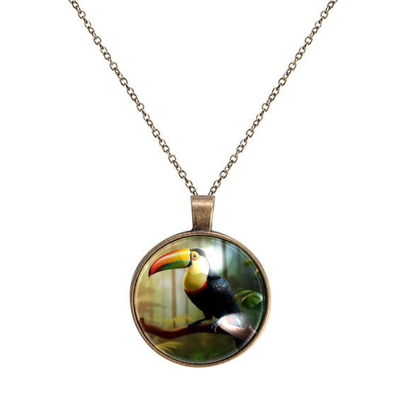 Toucan Necklace Personalized Custom Photo Round Pendant Adjustable Stainless Steel Necklaces with Gift Box for Men Women Mothers Valentine's Jewelry Gift