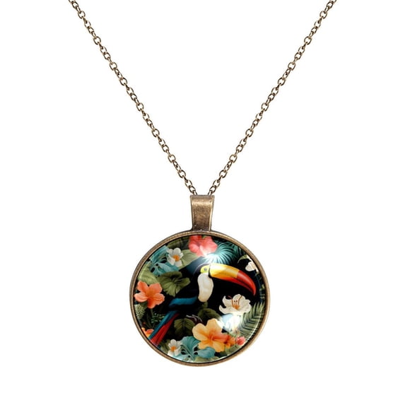 Toucan Necklace Personalized Custom Photo Round Pendant Adjustable Stainless Steel Necklaces with Gift Box for Men Women Mothers Valentine's Jewelry Gift