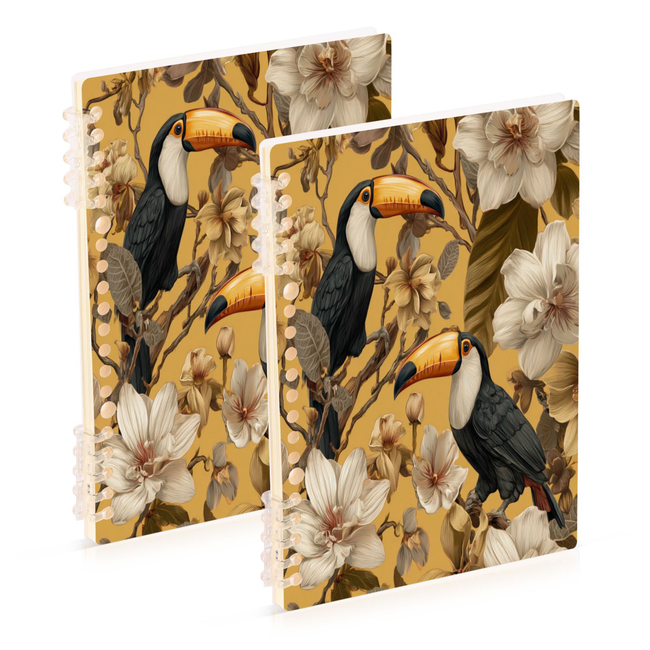 Toucan Orchid Notebook College Horizontal Grid Paper 2 Pack Ink Spill ...