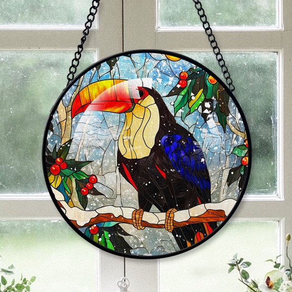 Toucan Ornament Christmas 2025, Toucan Stained Glass Hanging Window Panel Unique Gift for Animal Lovers and Nature Fans