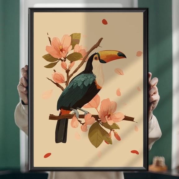 Toucan Painting Poster Exotic Tropical Bird Wall Art, Jungle Decor, Vintage Nature Illustration Print UNFRAMED PAPER POSTER, Home Decor, Vintage Gift, Living Room Dercor