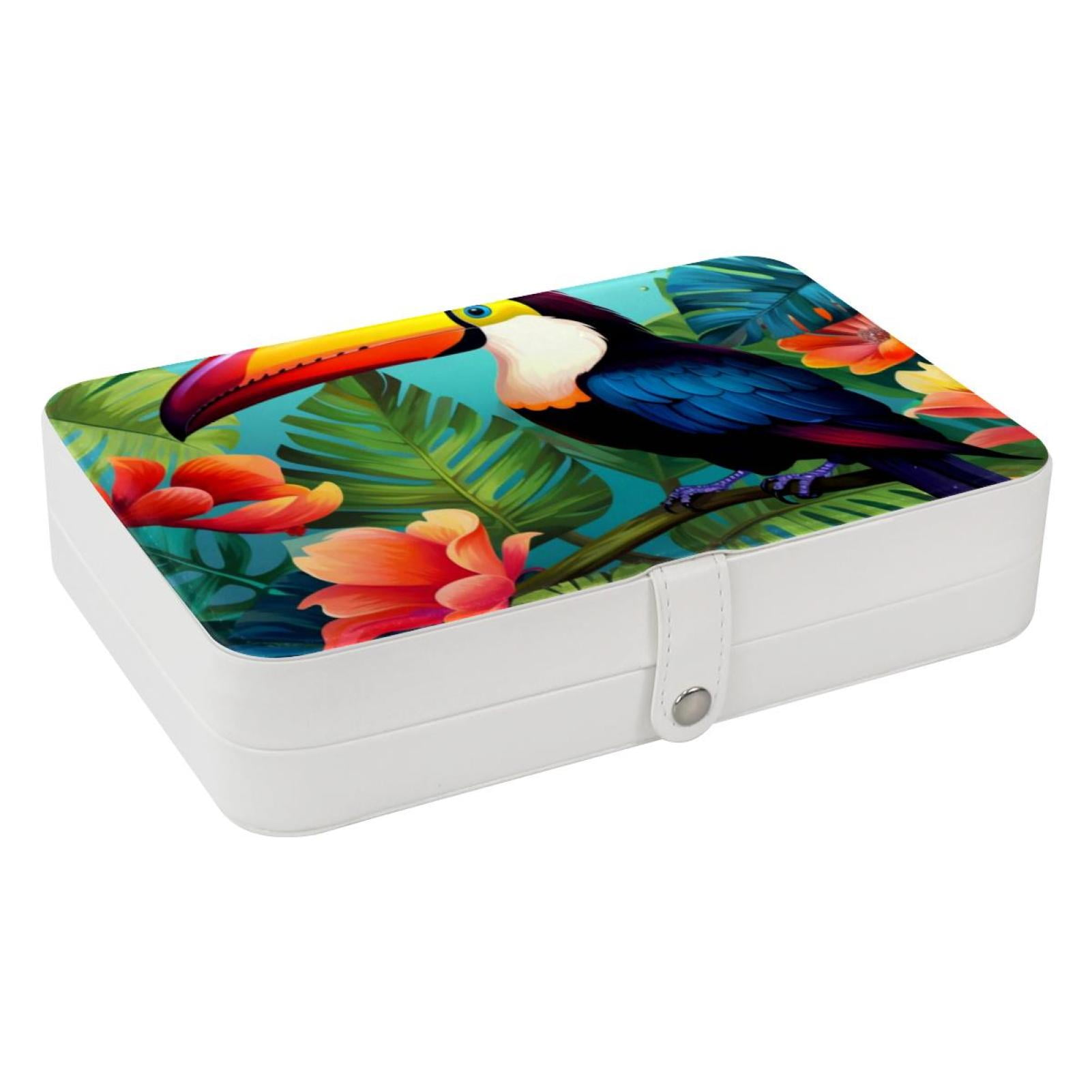 Toucan Portable PU Leather Earring Holder with Removable Compartment