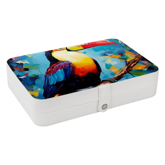 Toucan Portable PU Leather Earring Holder with Removable Compartment, Necklace Organizer, Display Case, and Storage Box