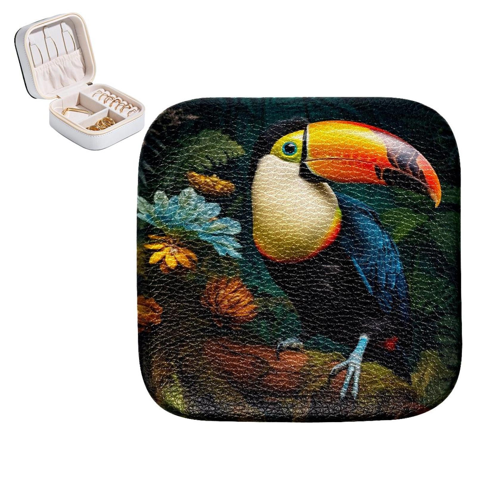 Toucan Portable Square Jewelry Box Organizer for Rings Earrings Display