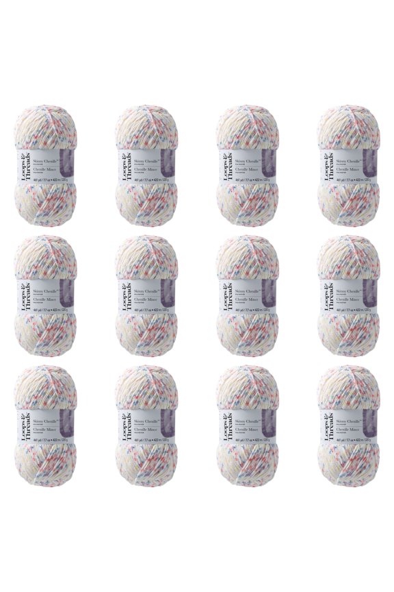 Toucan Skinny Chenille Multi Yarn - Medium Weight Yarn for Knitting, Crochet, Weaving, Arts & Crafts, 12 Pack
