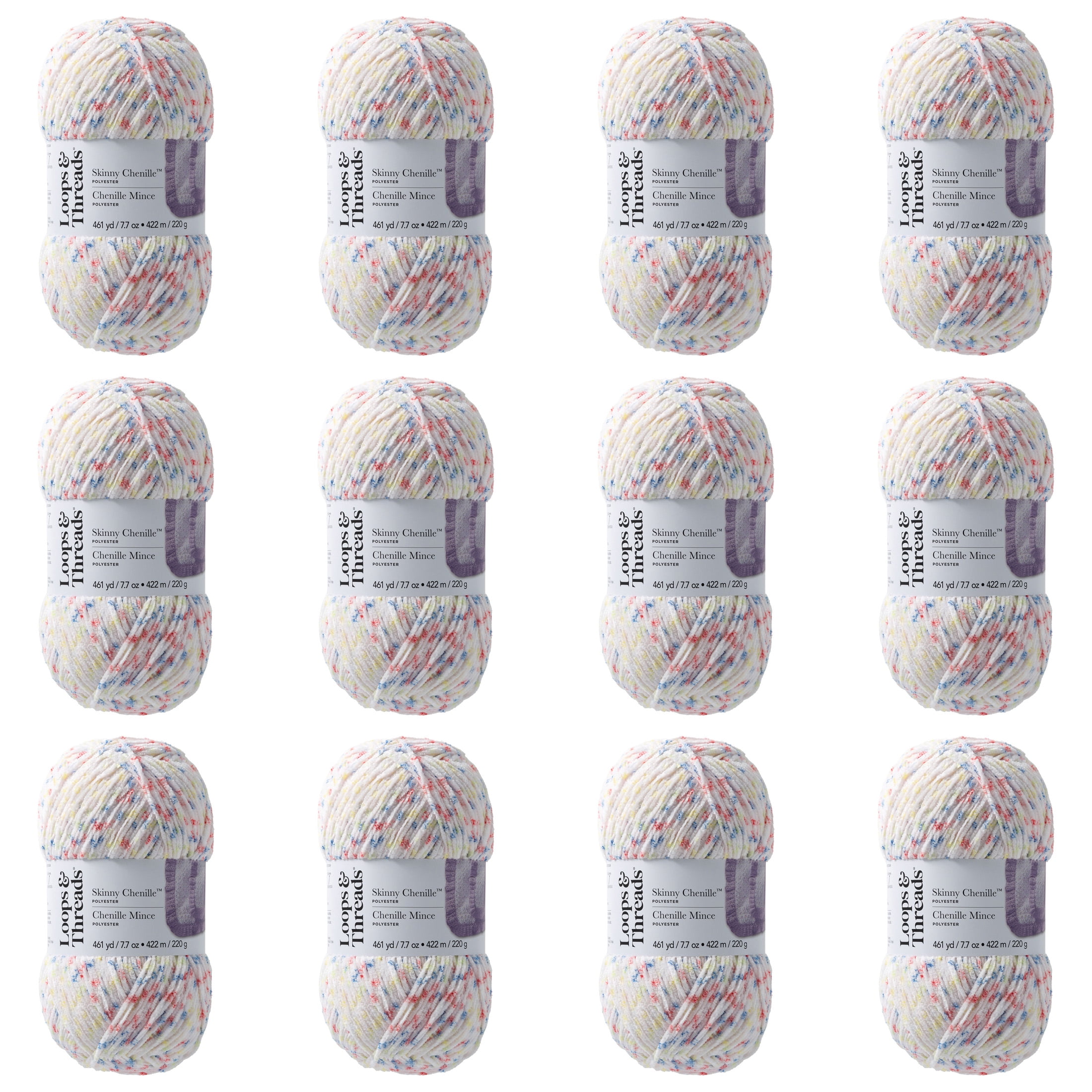 Loops & Threads Toucan Skinny Chenille Multi Yarn - Medium Weight Yarn for Knitting, Crochet, Weaving, Arts & Crafts, 12 Pack