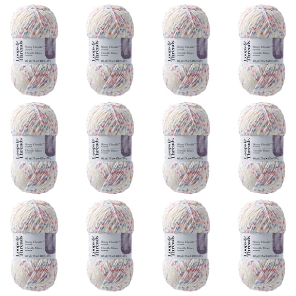 Loops & Threads Toucan Skinny Chenille Multi Yarn - Medium Weight Yarn for Knitting, Crochet, Weaving, Arts & Crafts, 12 Pack